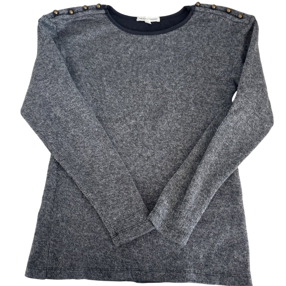 Threads 4 Thought Elissa Ribbed Knit Top Snap Shoulder Gray Long Sleeve S - Picture 5 of 11